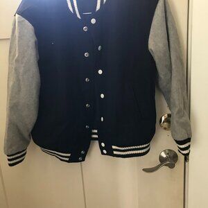 varsity jacket size boys 12-14 reversable black /gray button front
